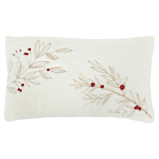Polštář s výplní - umělá kožešina, bílý s větvičkami, 100% polyester, 50 x 30 cm