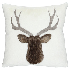 Polštář s výplní - bílý s jelení hlavou, 100% polyester, 45 x 45 cm Polštář s výplní - bílý s jelení hlavou, 100% polyester, 45 x 45 cm