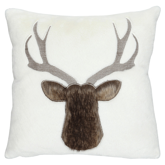 Polštář s výplní - bílý s jelení hlavou, 100% polyester, 45 x 45 cm Polštář s výplní - bílý s jelení hlavou, 100% polyester, 45 x 45 cm