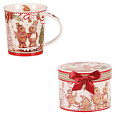 Hrneček vánočně malovaný v kulaté dóze - porcelán, barevný