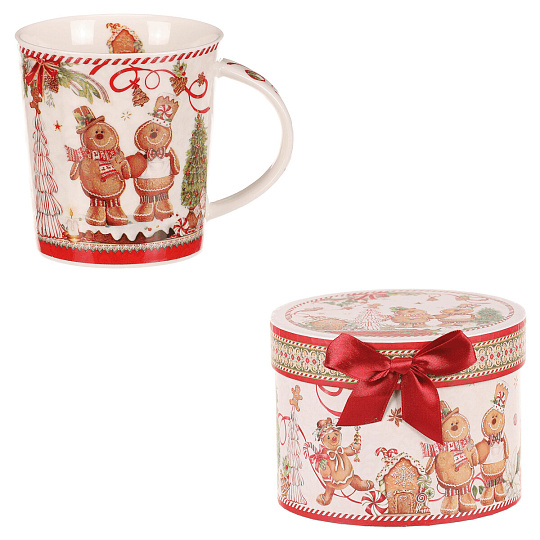 Hrneček vánočně malovaný v kulaté dóze - porcelán, barevný Hrneček vánočně malovaný v kulaté dóze - porcelán, barevný