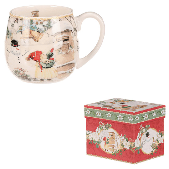 Hrnek malovaný v dárkové dóze - zimní motiv, porcelán, barevný Hrnek malovaný v dárkové dóze - zimní motiv, porcelán, barevný