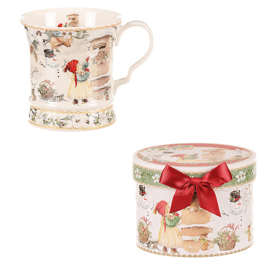 Hrnek malovaný v dárkové dóze - zimní motiv, porcelán, barevný Hrnek malovaný v dárkové dóze - zimní motiv, porcelán, barevný