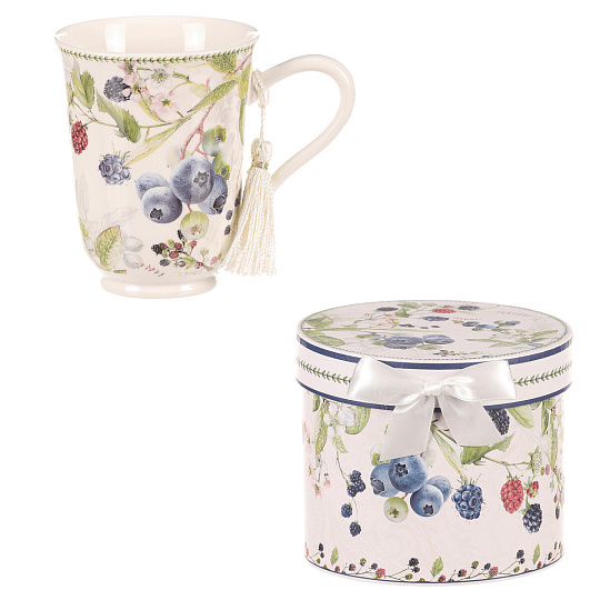 Hrneček v dárkové dóze - porcelán, bílý s lesními plody Hrneček v dárkové dóze - porcelán, bílý s lesními plody