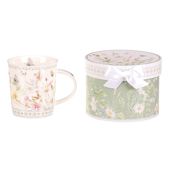 Hrnek malovaný - porcelán, dárková dóza, motiv rozkvetlé louky
