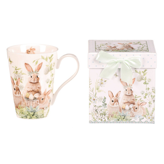 Hrnek malovaný - porcelán, dárková dóza, motiv se zajíčky