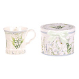 Hrnek malovaný - porcelán, dárková dóza, motiv s konvalinkami