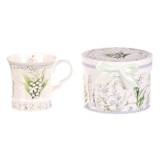 Hrnek malovaný - porcelán, dárková dóza, motiv s konvalinkami Hrnek malovaný - porcelán, dárková dóza, motiv s konvalinkami