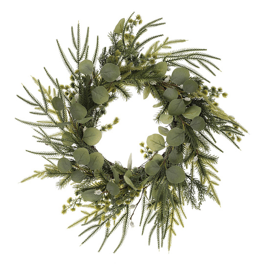 Věnec zelený - pr. 60 cm, eukalyptus a jehličí