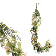 Girlanda umělá - 150 cm, zeleň a růžové květy