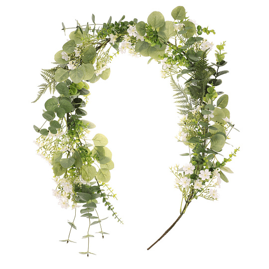 Girlanda umělá - 150 cm, zeleň a bílé květy