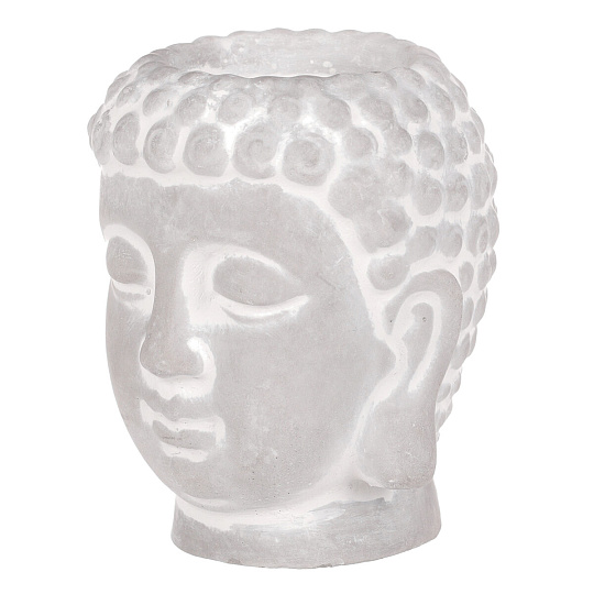 Buddha - betonová hlava, svícen, barva šedá Buddha - betonová hlava, svícen, barva šedá