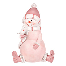 Sněhulák - polyresiová figurka, sedící, růžový obleček a čepka Sněhulák - polyresiová figurka, sedící, růžový obleček a čepka