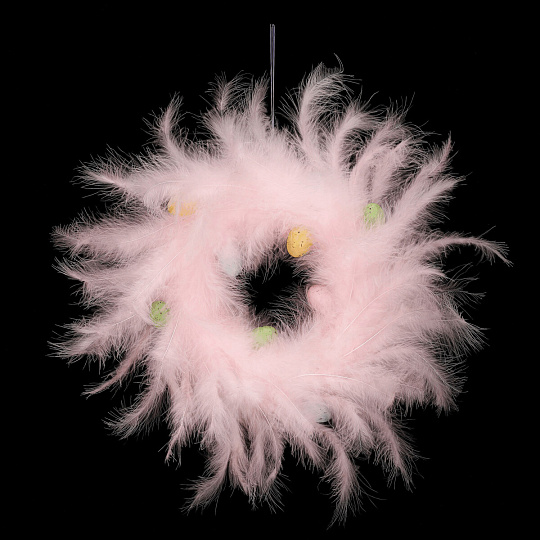 Věnec z peří - pr. 29 cm, barva růžová