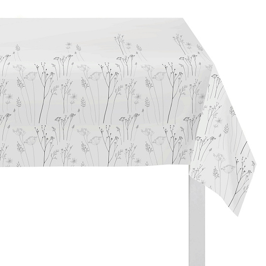 Ubrus - motiv lučních květů, 100% polyester, 130 x 160 cm, bílý