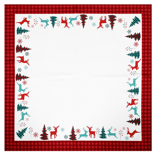 Ubrus bílý - vánoční, červené okraje, 100% polyester, 80 x 80 cm