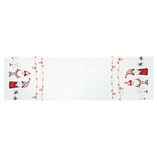 Běhoun bílý - vánoční, okraje se skřítky, 100% polyester, 40 x 150 cm