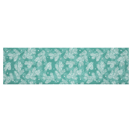 Běhoun sametový, zelený - vánoční bílý vzor, 100% polyester, 40 x 150 cm