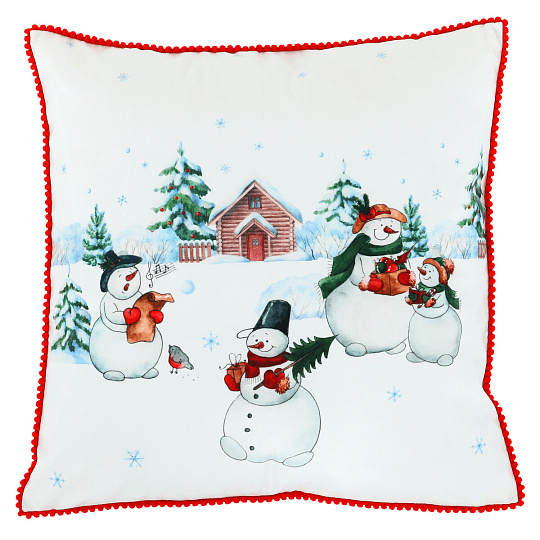 Polštář sametový s výplní, bílý - se sněhuláky, 100% polyester, 45 x 45 cm Polštář sametový s výplní, bílý - se sněhuláky, 100% polyester, 45 x 45 cm