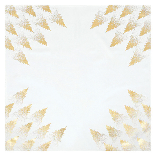Ubrus bílý - zlaté stromky v rozích, 100% polyester, 80 x 80 cm