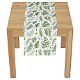 Běhoun - mix zelených listů, bílý základ, 100 % polyester, 40 x 150 cm
