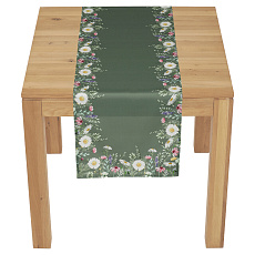 Běhoun - vzor lučních květin, zelený, 100 % polyester, 40 x 150 cm