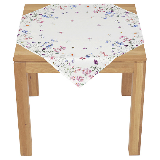 Ubrus - barevné luční kvítí, bílý základ, 100 % polyester, 80 x 80 cm