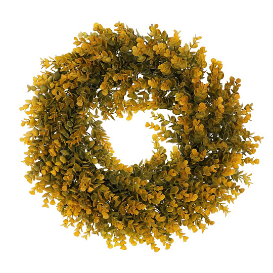 Věnec umělý - pr. 50 cm, eukalyptus, oranžovo-zelený Věnec umělý - pr. 50 cm, eukalyptus, oranžovo-zelený