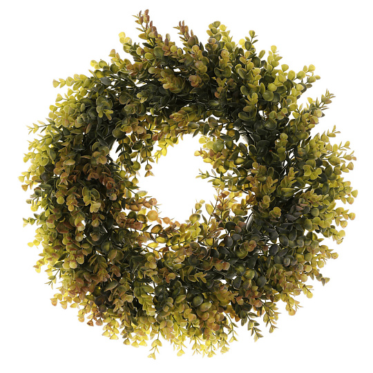 Věnec umělý - pr. 50 cm, eukalyptus, barva zeleno-hnědá