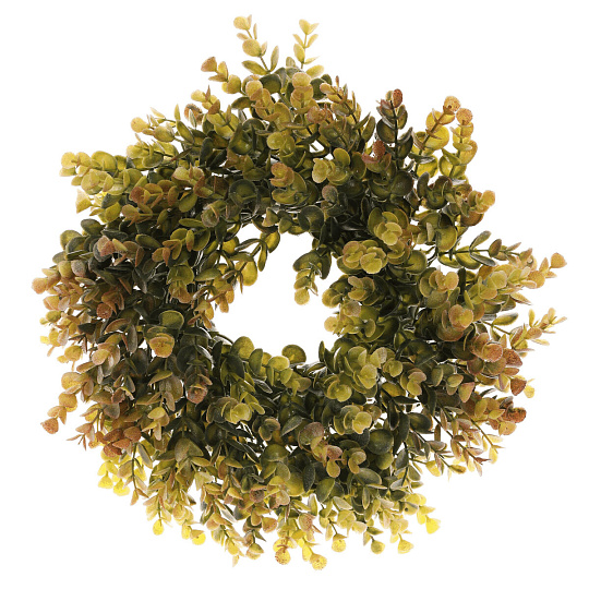 Věnec umělý - pr. 30 cm, eukalyptus, barva zeleno-hnědá Věnec umělý - pr. 30 cm, eukalyptus, barva zeleno-hnědá