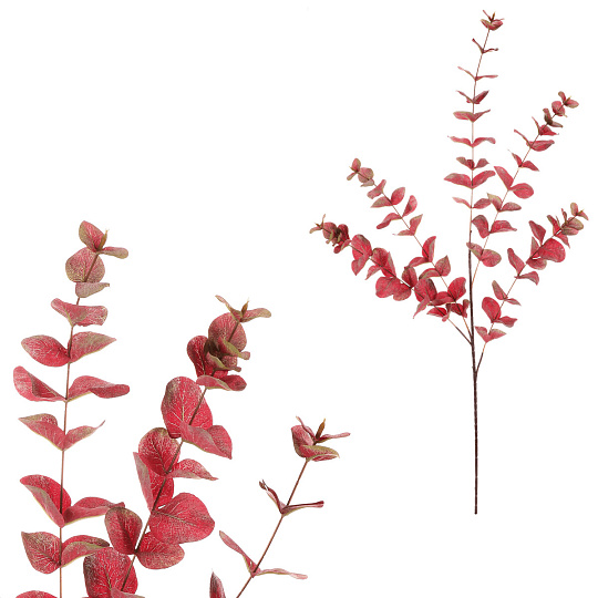 Eukalyptus - umělá větev, velké listy, 110 cm, červený