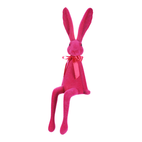Zajíc s mašlí - sedící figurka, semiš, barva růžová Zajíc s mašlí - sedící figurka, semiš, barva růžová
