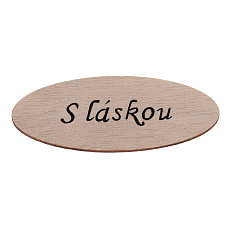 Cedulka "S láskou" - dřevo, přírodní, v sáčku 12 ks, cena za 1 ks