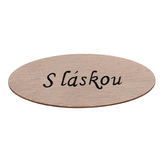 Cedulka "S láskou" - dřevo, přírodní, v sáčku 12 ks, cena za 1 ks