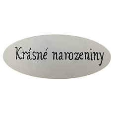 Cedulka "Krásné narozeniny" - dřevo, bílá, v sáčku 12 ks, cena za 1 ks