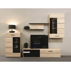 Obývací stěna s LED osvětlením, dub sonoma / sklo, PRESLI-KOMBINO Obývací stěna s LED osvětlením, dub sonoma / sklo, PRESLI-KOMBINO