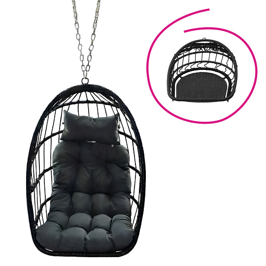 Závěsné křeslo, skládací, černá, NOBELO