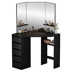 Rohový toaletní stolek, černá, ELIO