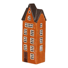 Domeček keramický - na čaj. svíčku, vysoký, patrový, oranžový