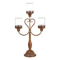 Svícen kovový - 65 cm, 3 ramena, se skly, barva zlatá