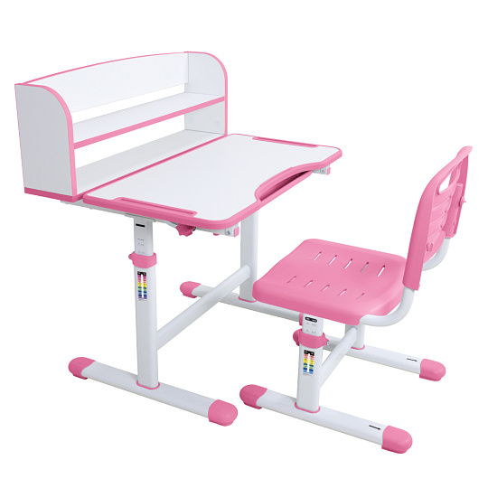 Rostoucí psací stůl a židle, růžová/bílá, set ZION