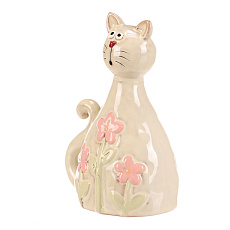 Kočka - keramická figurka, dekor květin, vel. M, žluto-zelená Kočka - keramická figurka, dekor květin, vel. M, žluto-zelená