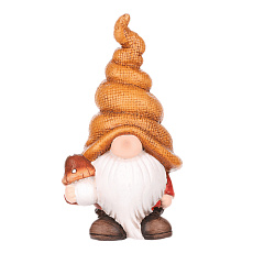 Trpaslík s houbou - figurka z terakoty, oranžová čepice