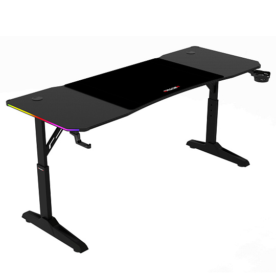 Pevný herní stůl 160x60cm, RGB LED, výběr výšky, melamin, carbon, LT-H1216 BK Pevný herní stůl 160x60cm, RGB LED, výběr výšky, melamin, carbon, LT-H1216 BK