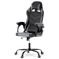 Herní křeslo, houpací mechanismus, šedá ekokůže, KA-L626 GREY