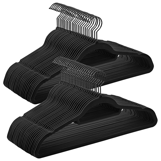 Sametová ramínka, plast, černá, set 50 ks, ASR-E1021 BK