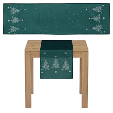 Ubrus - běhoun, motiv se stromky, 100% polyester, 40 x 150 cm, zelený Ubrus - běhoun, motiv se stromky, 100% polyester, 40 x 150 cm, zelený