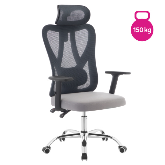 Kancelářské křeslo, tmavě šedá/světle šedá/chrom, nosnost 150 kg, ADEMIR