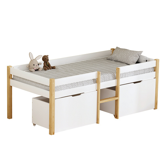 Postel s úložným prostorem, 90x200, dub/bílá, JUNA