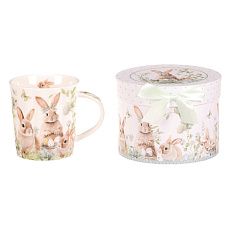 Hrnek malovaný - porcelán, dárková dóza, motiv se zajíčky Hrnek malovaný - porcelán, dárková dóza, motiv se zajíčky